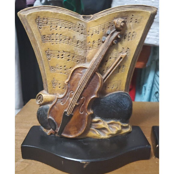 Vintage Set of 2 Syroco Wood Violin Music Sheets Bookends Syracuse Old Damage - Picture 7 of 15